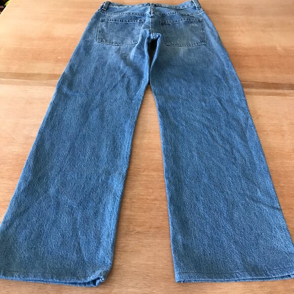Uniqlo JW Anderson Wide Leg Jeans Women 23 Blue Mid Rise Medium Wash Stretch - Picture 2 of 11